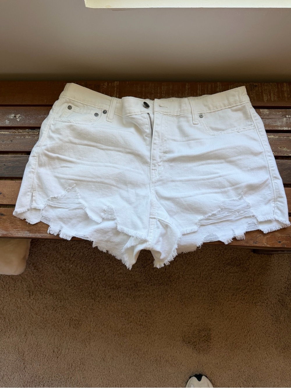 aerie White Distressed Denim Cutoff Shorts